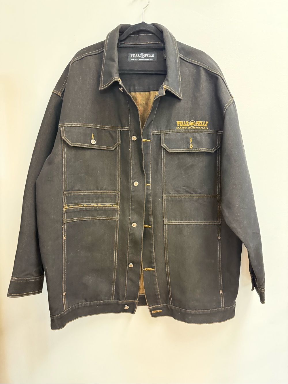 Pelle Pelle Black Canvas Military Field Jacket with Tan Accents